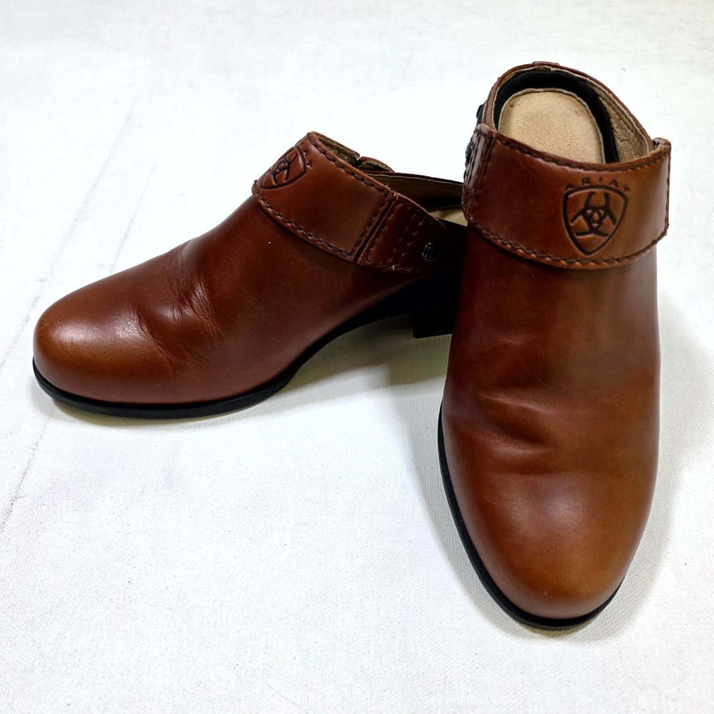 Ariat Clogs Womens 8.5 Brown Leather Slip On Mule Block Heel Western Shoes